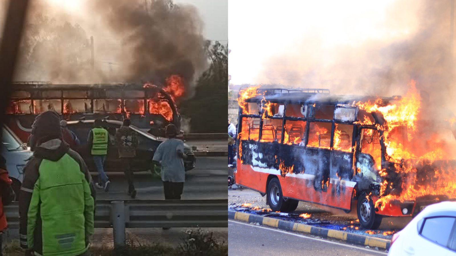 Super Metro Matatu Torched After Fatal Accident on Thika Road